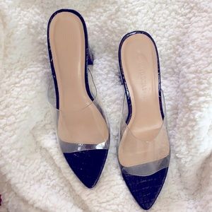 Black and clear sandal heels, beautiful. 4” heel